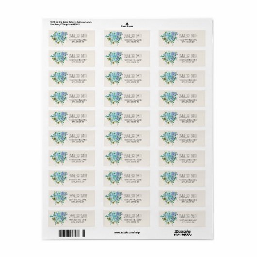 Boho Blue Paars Floral Feathers Cream Etiket (Full Sheet)