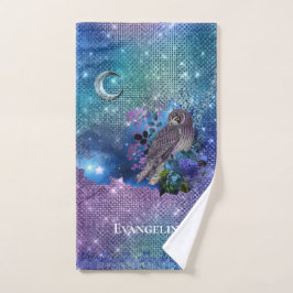 Boho Blue Paarse Owl Moon Handdoek