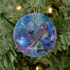 Boho Blue Paarse Owl Moon Keramisch Ornament