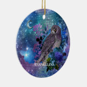 Boho Blue Paarse Owl Moon Keramisch Ornament (Rechts)