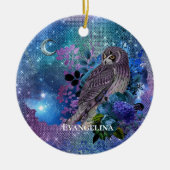 Boho Blue Paarse Owl Moon Keramisch Ornament (Voorkant)