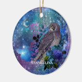 Boho Blue Paarse Owl Moon Keramisch Ornament (Links)