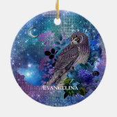 Boho Blue Paarse Owl Moon Keramisch Ornament (Achterkant)