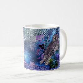 Boho Blue Paarse Owl Moon Koffiemok