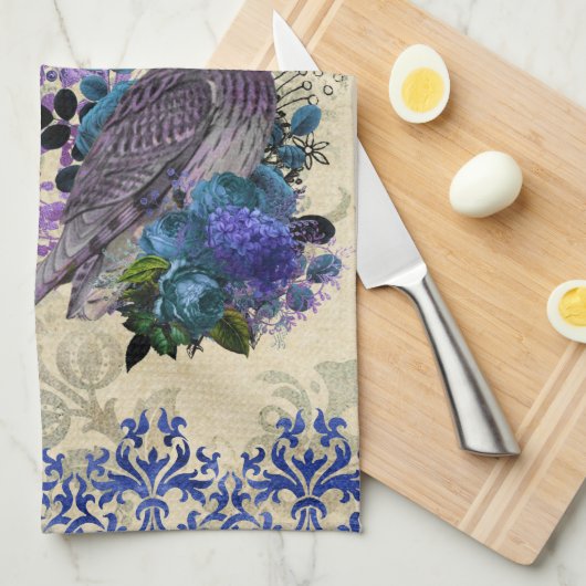 Boho Blue Paarse Owl Moon Theedoek (Quarter Fold)