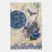Boho Blue Paarse Owl Moon Theedoek (Verticaal)