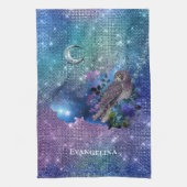 Boho Blue Paarse Owl Moon Theedoek (Verticaal)