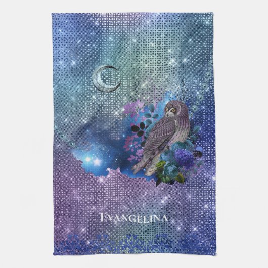 Boho Blue Paarse Owl Moon Theedoek (Verticaal)