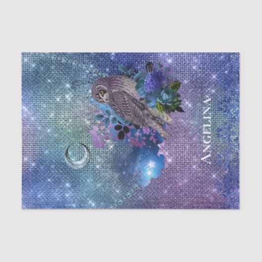 Boho Blue Paarse Owl Moon Tissuepapier (Voorkant)