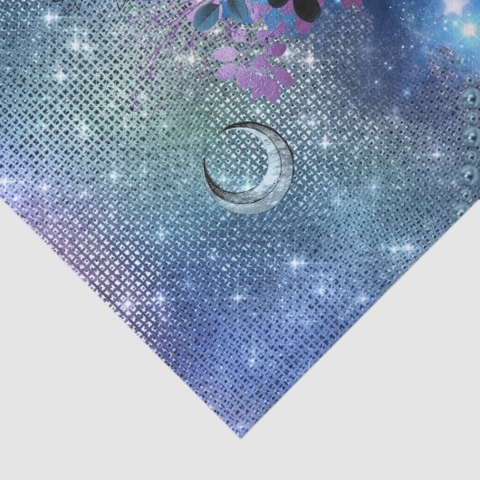 Boho Blue Paarse Owl Moon Tissuepapier (Detail)