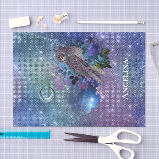 Boho Blue Paarse Owl Moon Tissuepapier (Craft)