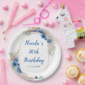 Boho Blue Pampas Gras Verjaardag Papieren Bordje (Feest)