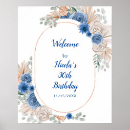Boho Blue Pampas Gras Verjaardag Poster