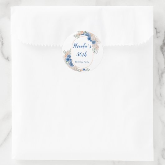 Boho Blue Pampas Gras Verjaardag Ronde Sticker (Tas)