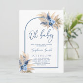 Boho Blue Pampas Grass Baby shower Boy Kaart (Staand voorkant)