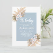 Boho Blue Pampas Grass Baby shower Boy Kaart (Staand voorkant)