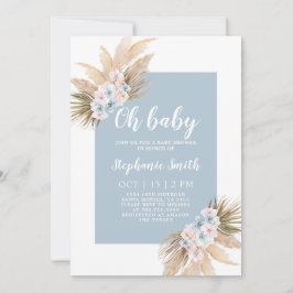 Boho Blue Pampas Grass Baby shower Boy Kaart