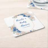 Boho Blue Pampas Grass Baby Shower Kartonnen Onderzetters (Schuin)