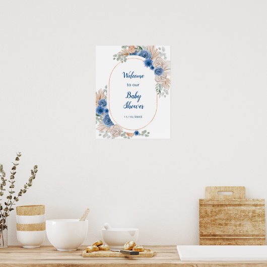 Boho Blue Pampas Grass Baby shower Poster (Keuken)