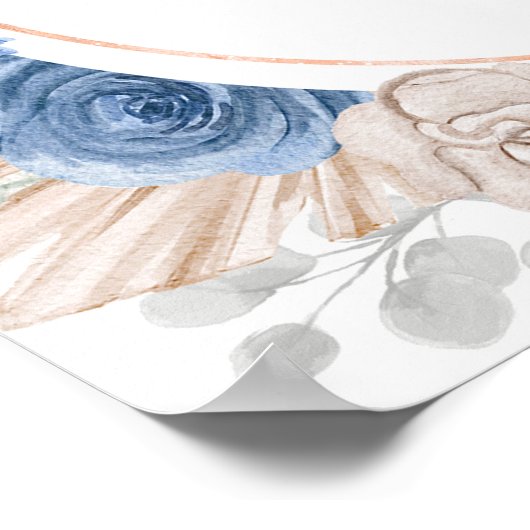 Boho Blue Pampas Grass Baby shower Poster (Hoek)