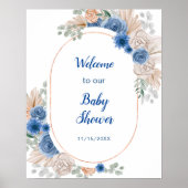 Boho Blue Pampas Grass Baby shower Poster (Voorkant)