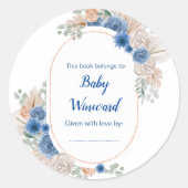 Boho Blue Pampas Grass Baby shower Ronde Sticker (Voorkant)