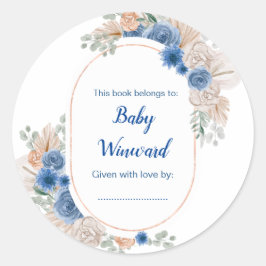 Boho Blue Pampas Grass Baby shower Ronde Sticker