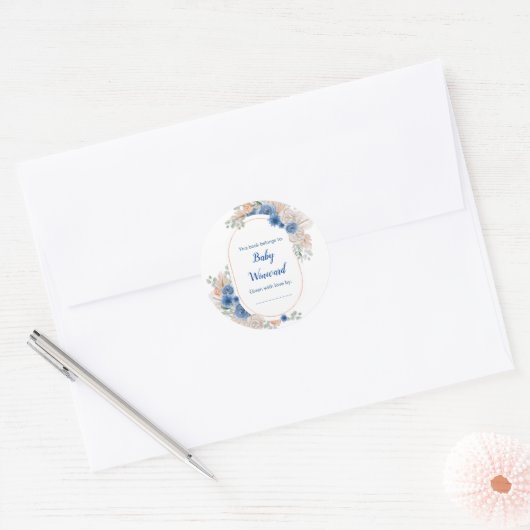 Boho Blue Pampas Grass Baby shower Ronde Sticker (Envelop)