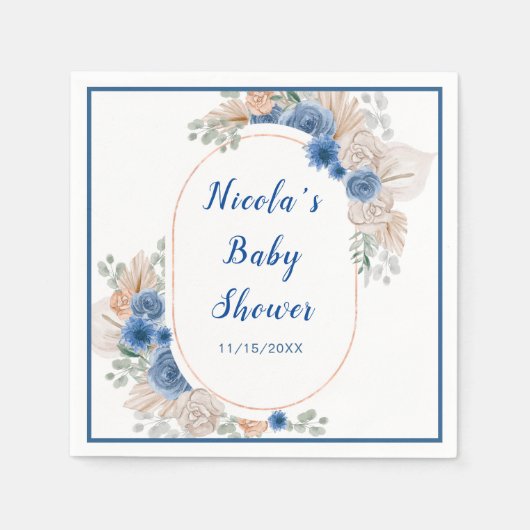 Boho Blue Pampas Grass Baby shower Servet (Voorkant)