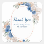 Boho Blue Pampas Grass Baby Shower Vierkante Sticker (Voorkant)