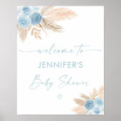 Boho Blue Pampas Grass Baby shower Welkom Poster (Voorkant)