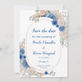Boho Blue Pampas Grass Bewaar de datum Save The Date