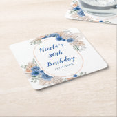 Boho Blue Pampas Grass Birthday Kartonnen Onderzetters (Schuin)