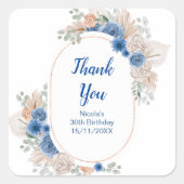 Boho Blue Pampas Grass Birthday Vierkante Sticker (Voorkant)