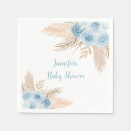 Boho Blue Pampas Grass Bloemen Baby shower Servet