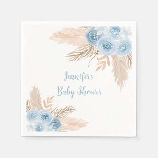 Boho Blue Pampas Grass Bloemen Baby shower Servet (Voorkant)