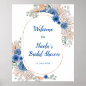 Boho Blue Pampas Grass Bridal Shower Welcome Poster (Voorkant)