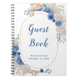 Boho Blue Pampas Grass gastenboek Notitieboek