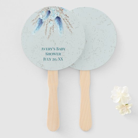 Boho Blue Pampas Grass Handwaaier (Voorkant en achterkant)