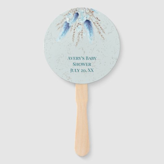 Boho Blue Pampas Grass Handwaaier (Voorkant)