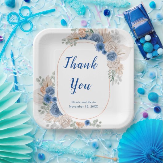 Boho Blue Pampas Grass Papieren Bordje (Feest)