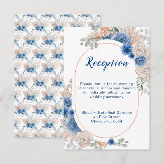Boho Blue Pampas Grass Receptie Informatiekaartje (Voorkant / Achterkant)