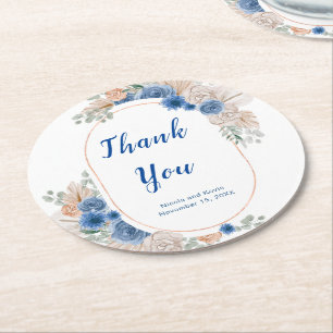 Boho Blue Pampas Grass Ronde Kartonnen Onderzetter