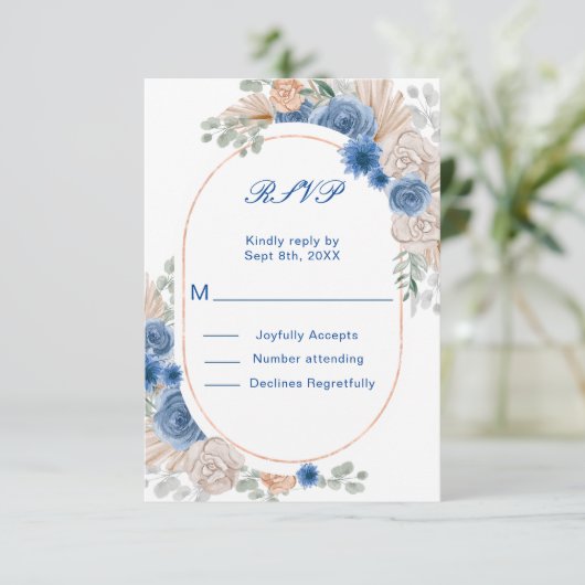Boho Blue Pampas Grass RSVP (Staand voorkant)