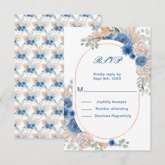 Boho Blue Pampas Grass RSVP Kaartje (Voorkant / Achterkant)