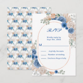 Boho Blue Pampas Grass RSVP Kaartje