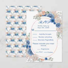 Boho Blue Pampas Grass RSVP Kaartje