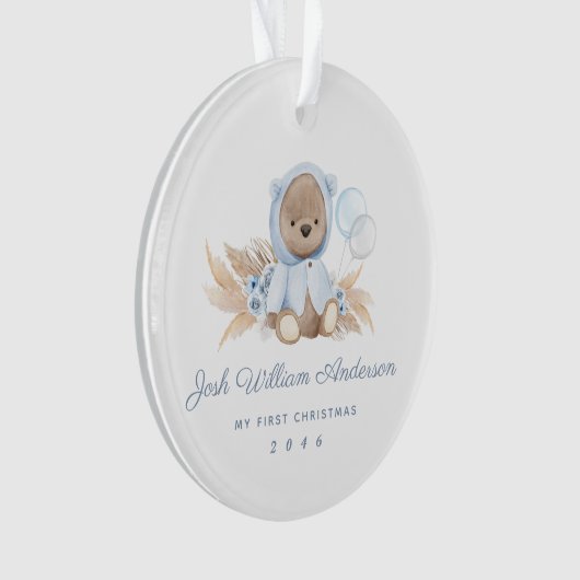Boho Blue Pampas Grass Teddy Bear Acrylic Ornament (voorkant)