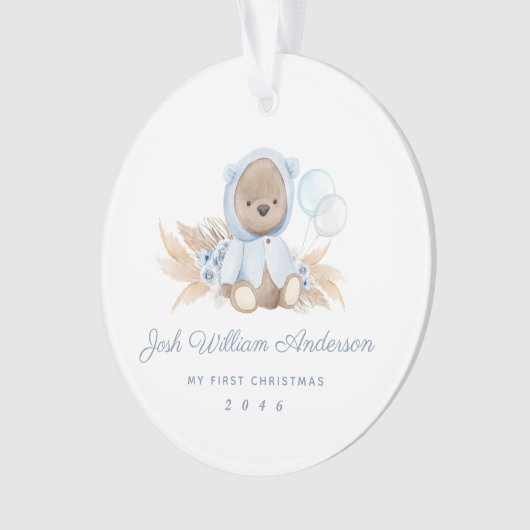Boho Blue Pampas Grass Teddy Bear Acrylic Ornament (voorkant)