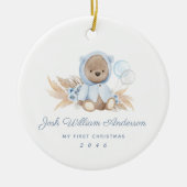 Boho Blue Pampas Grass Teddy Bear Holiday Ornament (Voorkant)